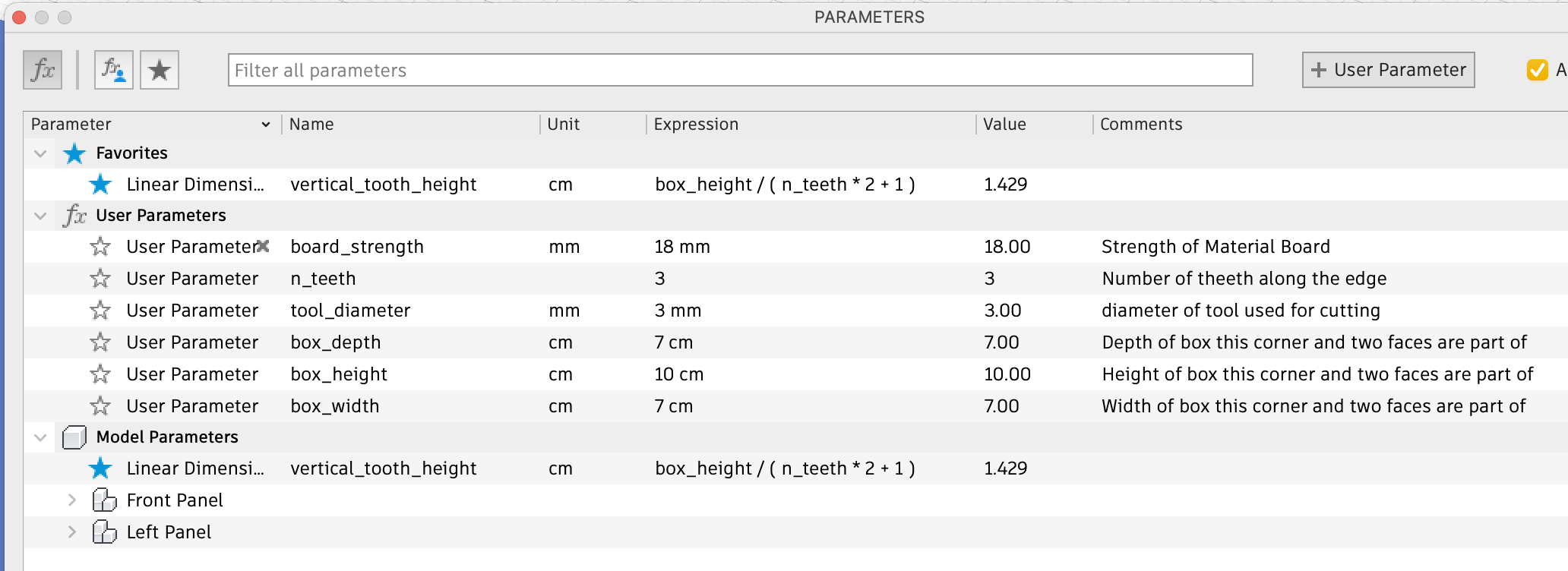 parameters interface